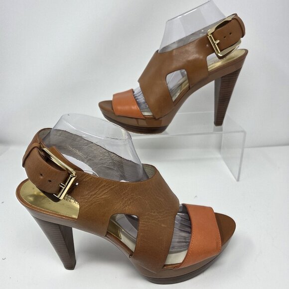 Michael Kors Shoes - Michael Kors Leather Platform Heels Women's 10 Stiletto Brown Orange Strap